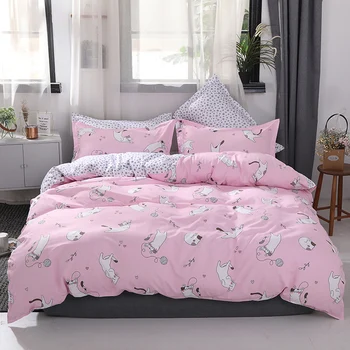 

Home Textile Twin Full queen king Bedding Set Pink Cat Kitty Cute Duvet Cover Pillowcase Flat Sheet Girls Kids Teen Bed Linens