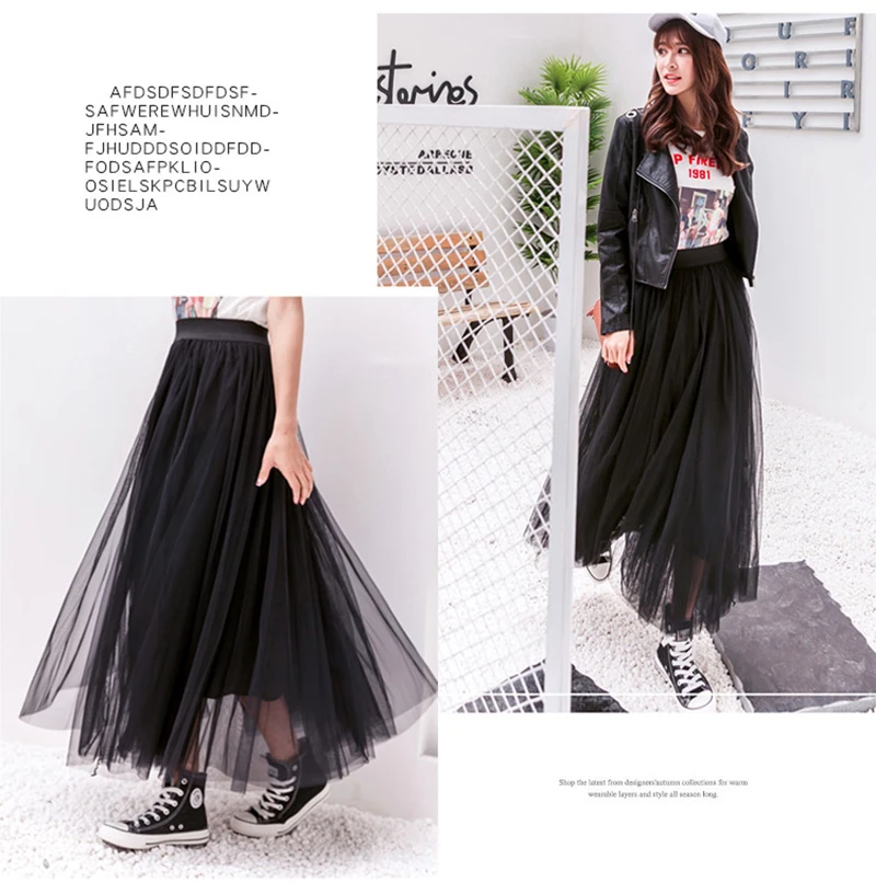 UPPIN New Spring Tulle Skirts Womens Fashion Girls Mesh Tutu Skirt Pleated Long Skirts Midi Skirt Saias Faldas Jupe Femme