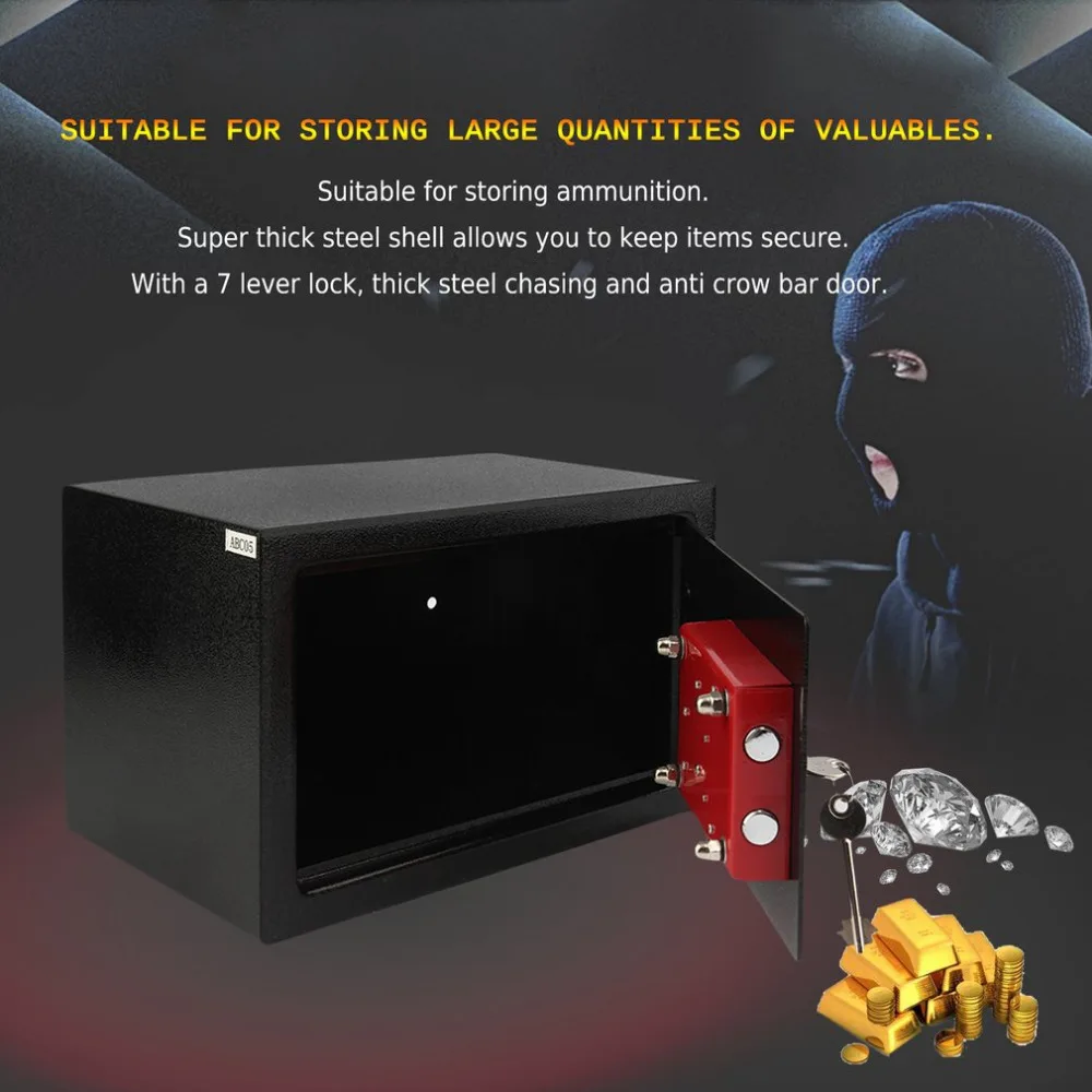 

8.5L Universal Home Office Jewelry Money Cash Safety Box Durable Key Lock Anti-Crow Bar Door Box With 7 Lever Lock