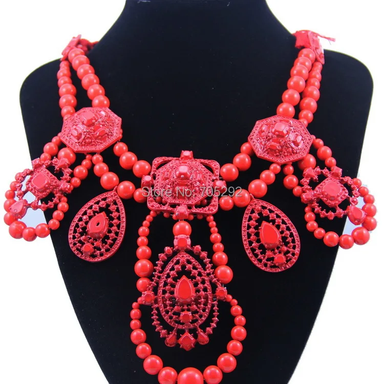 

High Quality Unique Sweet Ribbon Chain Red Statement Necklace Choker Crystal Collar Necklace