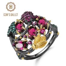 GEM'S BALLET, натуральный родолит, гранат, драгоценный камень, кольцо, 925 пробы, серебро, ручная работа, ветка, золото, пчела, кольца для женщин, хорошее ювелирное изделие