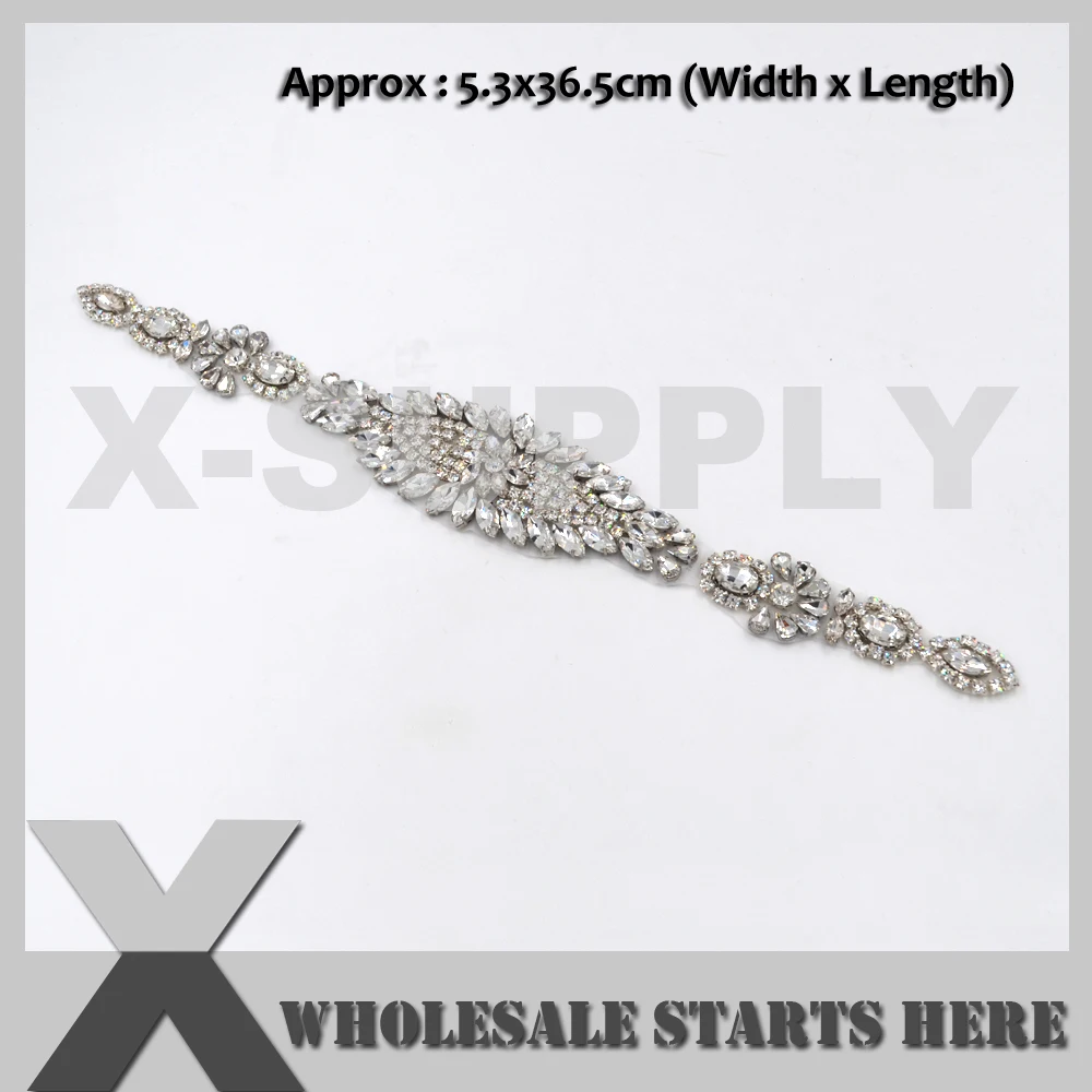 

Bling Bridal Rhinestone Applique Iron On Beaded Patch For Wedding Dress Sash Belt Garter Clothing