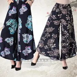 2019 Новое поступление Летний стиль мать кюлоты XXXL с цветочным принтом плюс размеры с высокой талией с карманами для женщин широкие брюки