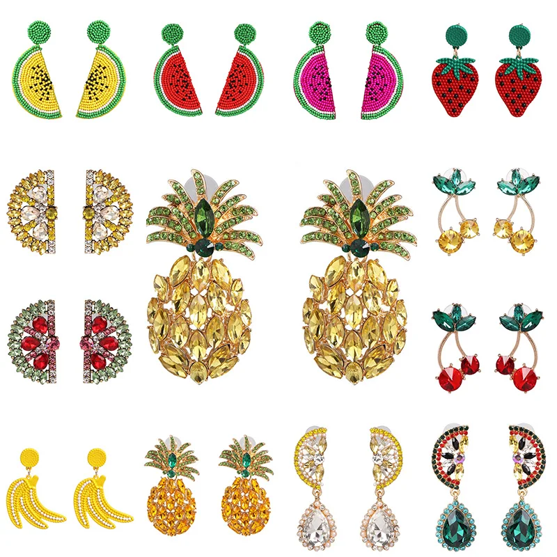 

Summer Candy Color eardrop Statement Fruit strawberries watermelon pineapple Stud Earrings For Women Wedding Gifts Jewelry gift