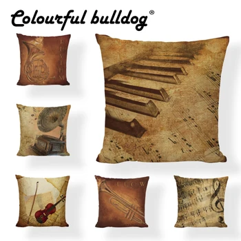 

Wholesale Fashion Retro Style Cushion Cover Music Score Violin Piano Music Notes Home Couch Decor Bed Car Seat Throw Pillow Case