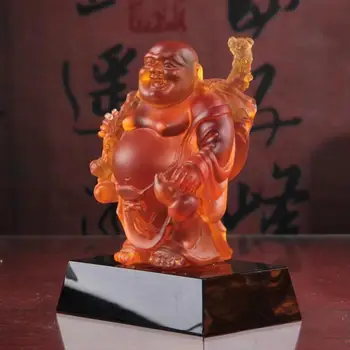 

The Golden Buddha monk ornaments crafts glass pole Home Furnishing office feng shui lucky ornament Maitreya Buddha ornaments