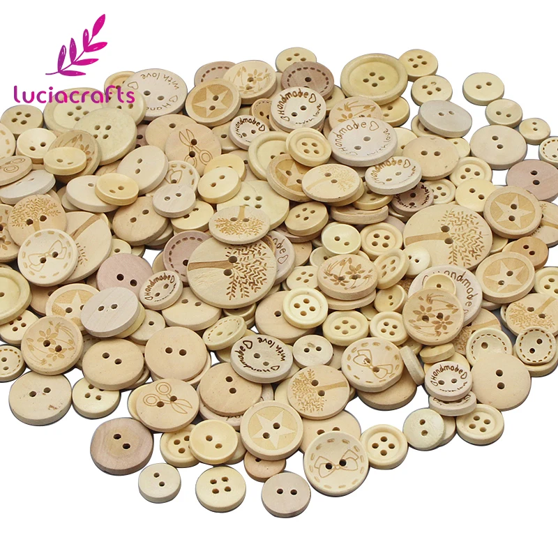 

Lucia crafts 50g/lot Random mixed size Natural Round Wooden Sewing Buttons DIY Garment Scrapbooking Materials E0101