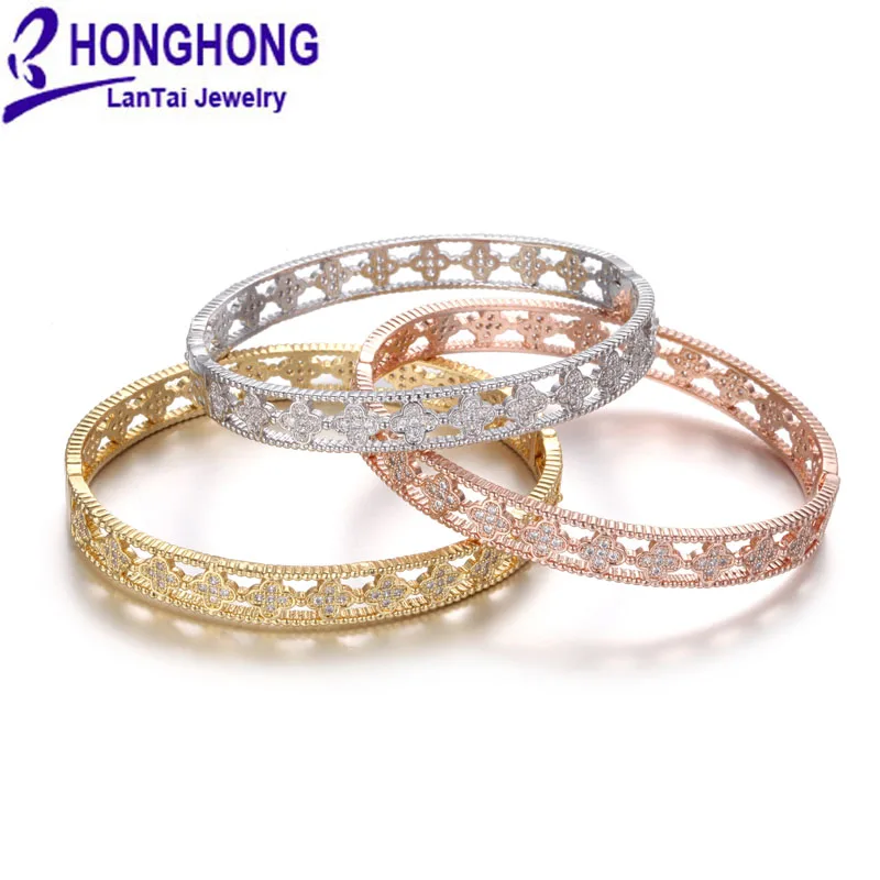 Honghong цветочный узор кубический цирконий браслеты и браслеты для женщин полый дизайн благородные элегантные женские Модная бижутерия Браслеты
