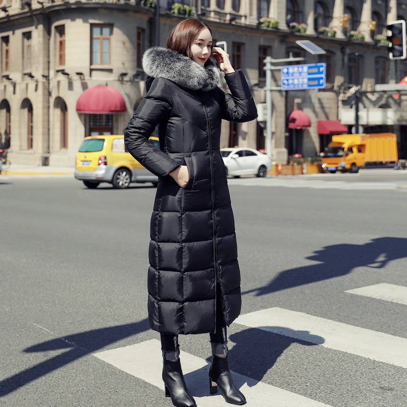 Zoe Saldana 2019 New Women Winter Jackets Real Fur Thickening X-Long Warm Parka Outwear Hooded Duck Down Winter Coat