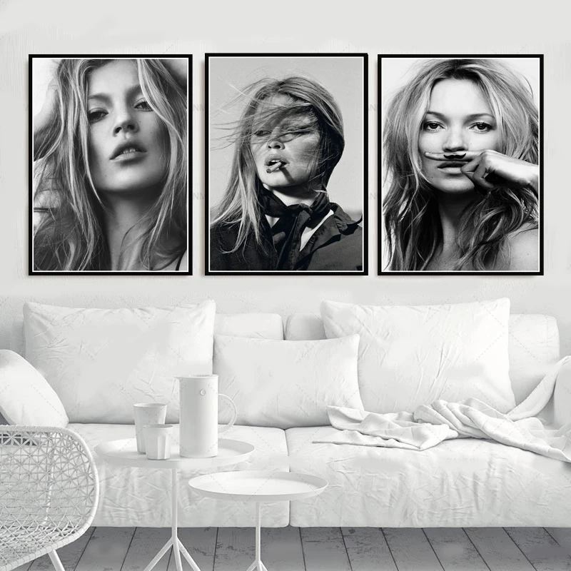 

Canvas Oil Painting Hot Kate Moss Model Star Fashion Brigitte Black White Poster Prints Art Wall Pictures Living Room Home Decor
