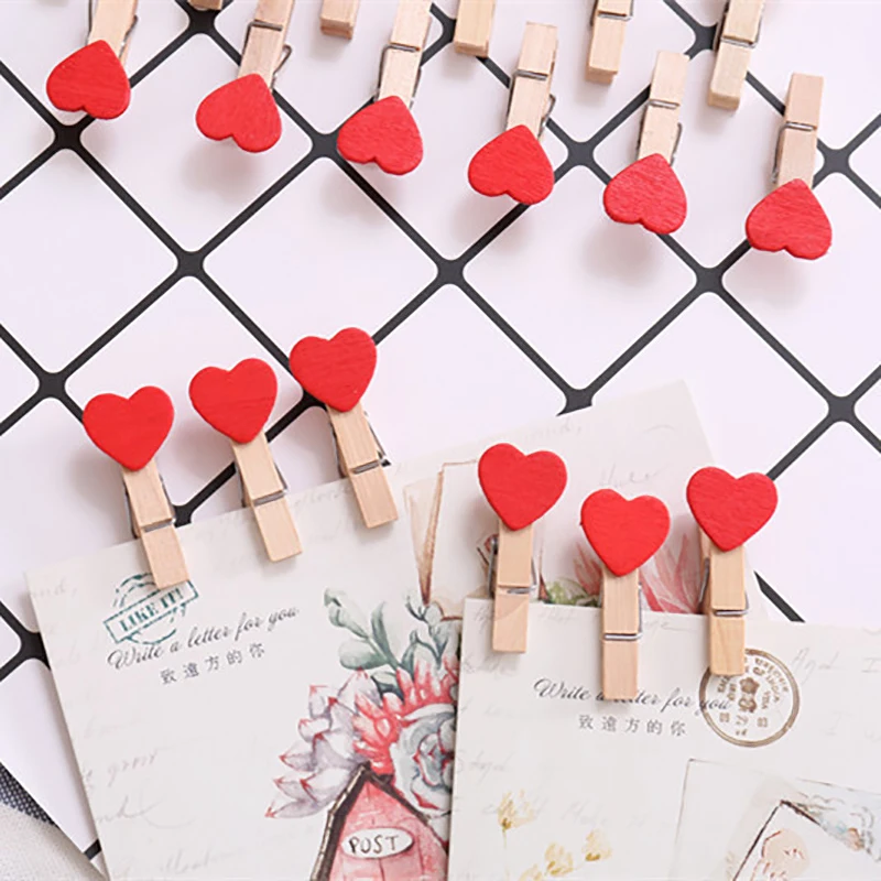 

10PCS Mini Colorful Heart Love Wooden Clothes Photo Paper Peg Pin Clothespin Craft Postcard Clips Home Wedding Party Decoration