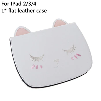 

1PCS Cute Cartoon Cat Tablet Case Cover PU Leather Protective Cover Stand for iPad 2/3/4 3 colors support Wholesale