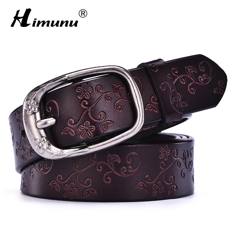 

[HIMUNU] Fashion Brand Genuine Leather Belts for Women Vintage Floral Design Cowskin Belt Woman Top Quality Women belt 5 Colors