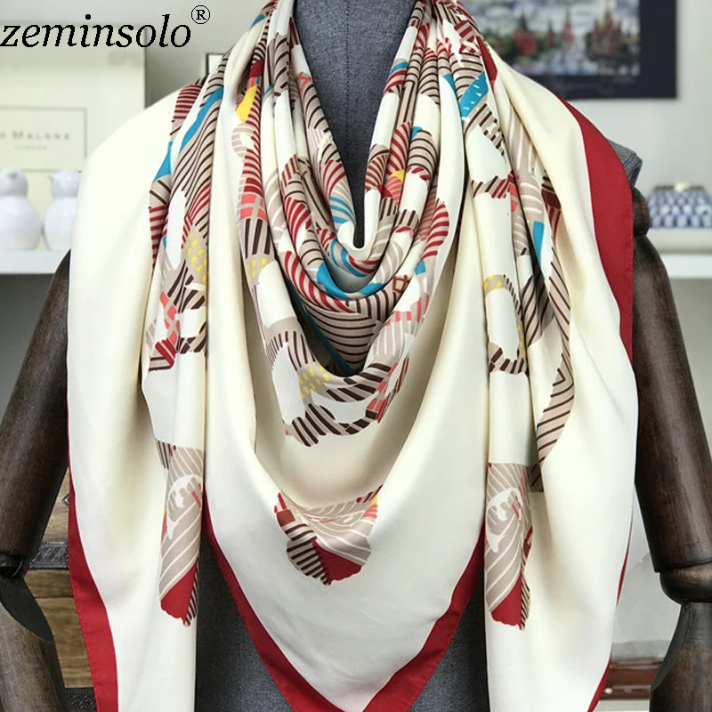 New Design Women Twill Silk Scarf 130*130cm Square Satin Scarves for Women Hair Printed Silk Hijab Scarf Bandana Shawls Stoles