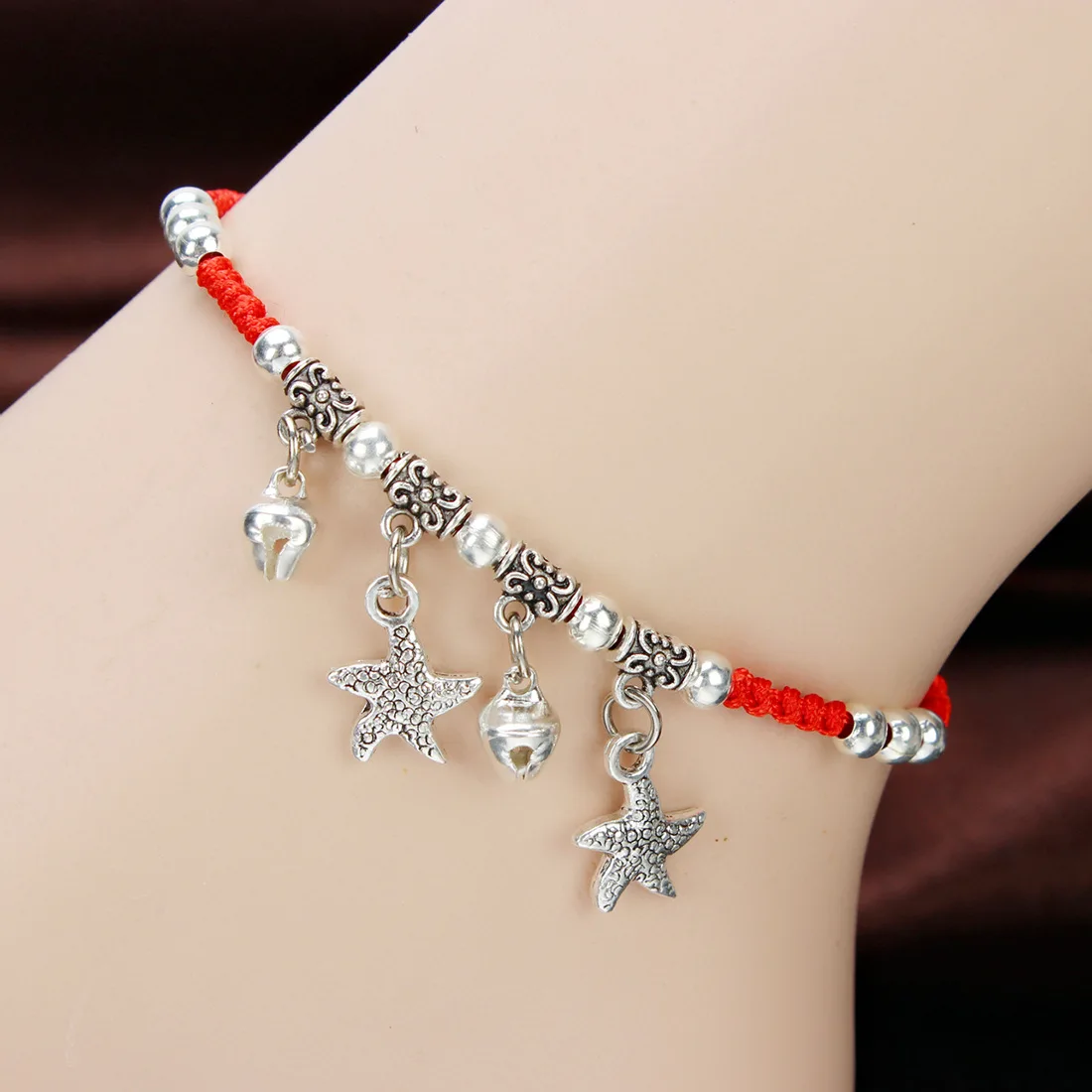 

JEWELRYGIFT Red Rope Thread Braided Star butterfly Anklets Women Strand Bracelet Red Thread With Charms Anklet Ethnic Jewelry