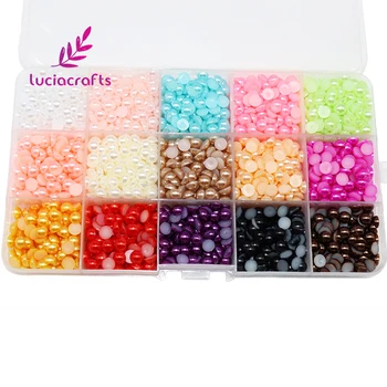 

Lucia crafts Mixed 15Color With Boxs Half Round Pearls Beads 3/4/5/6mm Flatback Gem Scrapbook DIY Nail Garment Art F1108