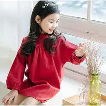 2016 New Cotton Long Sleeve Tees Vintage Red Color Fall Winter Loose Blouse Fashion Holiday Party Clothing