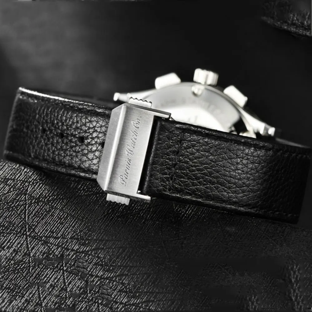 42 мм Parnis черный циферблат кожаный ремешок люксовый бренд Япония Кварцевые Мужские Хронограф Кварцевые move Мужские t часы спортивный стиль наручные часы