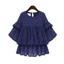 New style 2017 summer new women fashion loose dot chiffon Blouse female top girls sweet half-sleeve shirt XL-5XL