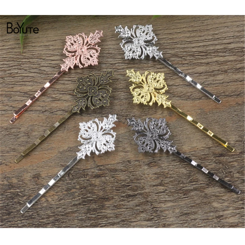 

BoYuTe 20Pcs 22.5*29.5MM Filigree Flower Hair Barrette 6 Colors Plated Women Hair Clip Pin