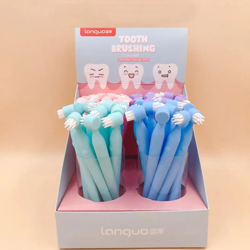

4 Pcs Kawaii Writing Pen 0.5mm Black Gel Ink Pens Toothbrush Pen for Writing Cute Stationery Kawaii Gift Office School Supplies