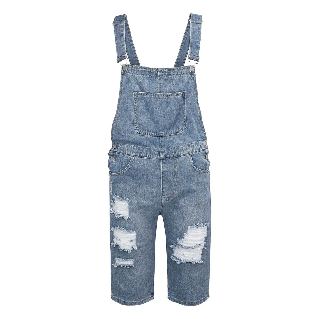 2019 New Mens Hole Hip Hop Ripped Short Jeans Jumpsuits Distressed Denim Overalls Knee Length Suspender Cowboy Pants L0618 2019 New Mens Hole Hip Hop Ripped Short Jeans Jumpsuits Distressed Denim Overalls Knee Length Suspender Cowboy Pants L0618