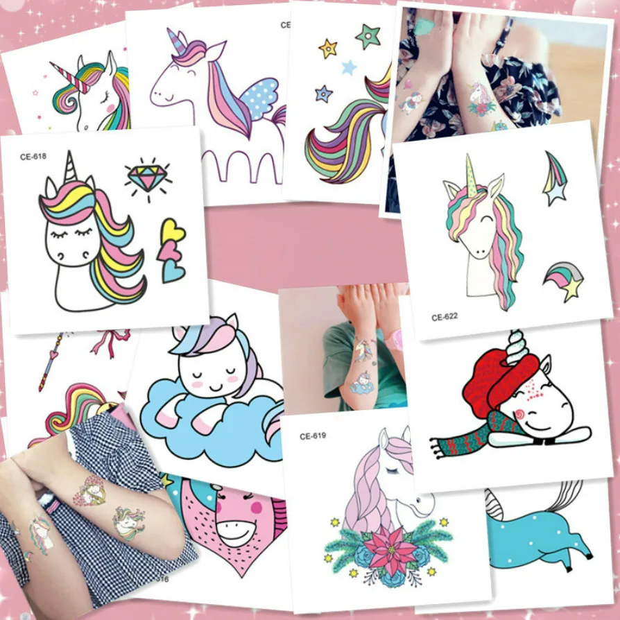 

1Pc Colorful Cartoon Unicorn Temporary Tattoos Sticker Transfer Tattoos Body Art Waterproof Temporary Tattoos Girls Fake Tattoos