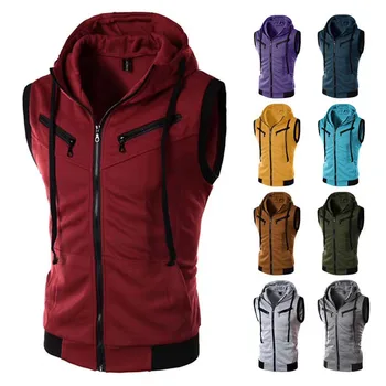 

New Arrival Vests For Men Slim Fit Fashion Men's Summer Casual Hooded Pure Color Short Sleeve Top Blouse