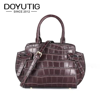 

DOYUTIG Luxury Women's Crocodile Pattern Totes Genuine Cow Leather Handbags Lady Fashion Female Real Leather Crossbody Bags F643