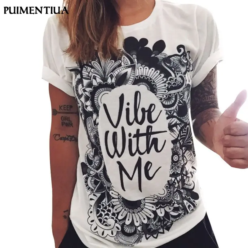 

Summer Women T-Shirt Letter Print Tops Casual Short Sleeve Tops Tee Female Tee Shirt Camisetas Mujer