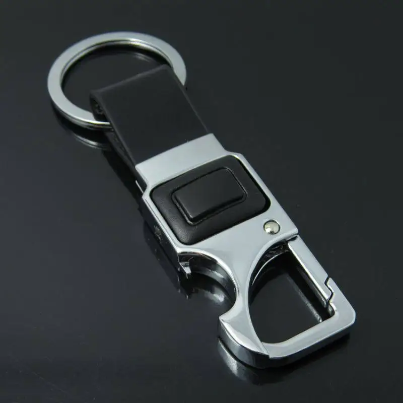 

Car Accesories Metal Keychain Business Style Black Leather LED Light Opener Multi-function Car Bag Key Chain For Men Keyring