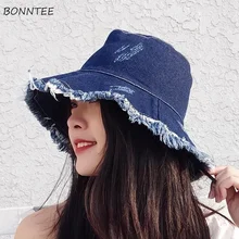 Шляпы-ведерки женские джинсовые рваные кисточкой винтажные женские элегантные солнцезащитные затенения уличные летние простые Рыбацкая шляпа женские s в Корейском стиле