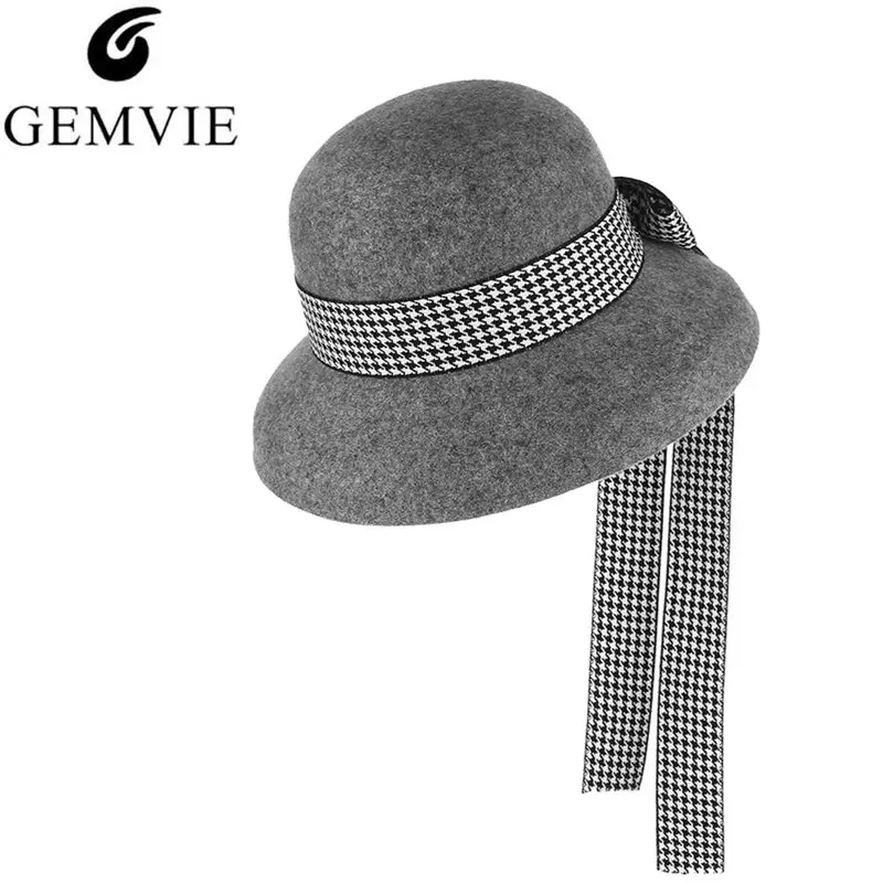 Women Bucket Hats 100 Wool Dome Top Hat Elegant Solid Color Large Brim