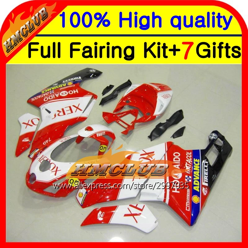 Корпус XEROX red + для DUCATI 749-999 03-04 749S 999S 749R 749 999 6HM32 999R 2004 2003-2004 03 04 2003 обтекатель цвет