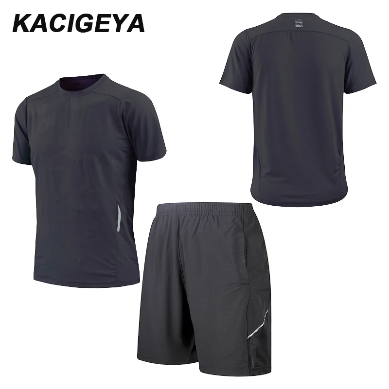 Summer Sport Suit Men Gym Compression Running Set Outdoor Short Sleeve T-Shirts Shorts Print Men's Quick Dry SportSuits