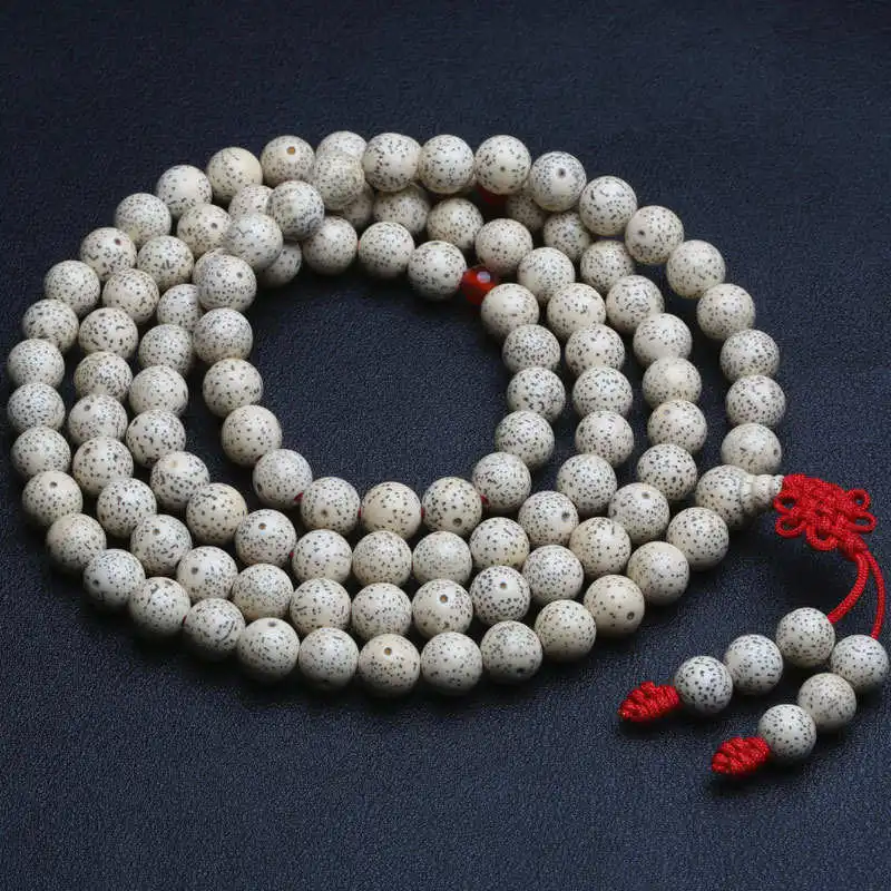 

BRO968 Buddhist 108 Bleached White Lotus Bodhi Seeds Rosary 8mm Yoga Mediation Malas