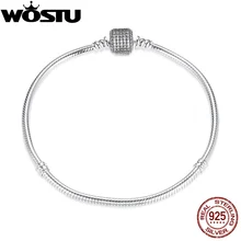 100% 925 Plaza de Plata Cadena de La Serpiente Granos Del Encanto Fit Pandora Pulsera Del Encanto para Las Mujeres Auténtica Original de La Joyería Fina