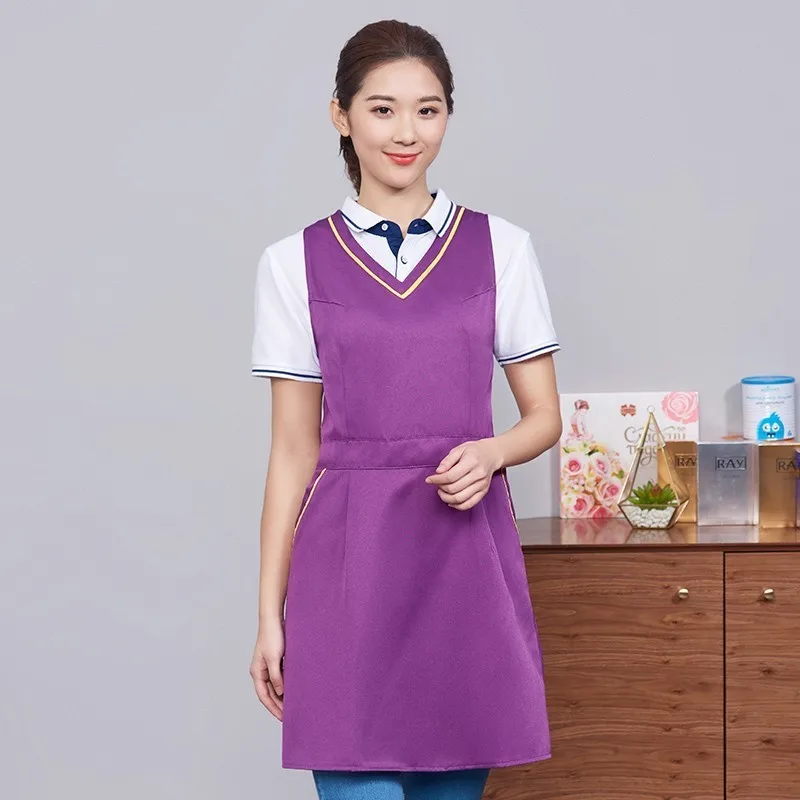V Neck Aprons Women Work Wear Chef Cook Kitchen Dress Shape Restaurant Cafe Waiter Barber Fast Food Shop Waitress Clothes