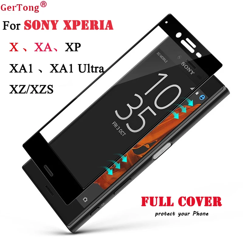 GerTong 0,26 мм Полная защита закаленного Стекло для sony Xperia XA1 Ultra XP XZ XZS X XA Экран протектор Saver черная пленка с уровнем твердости 9H