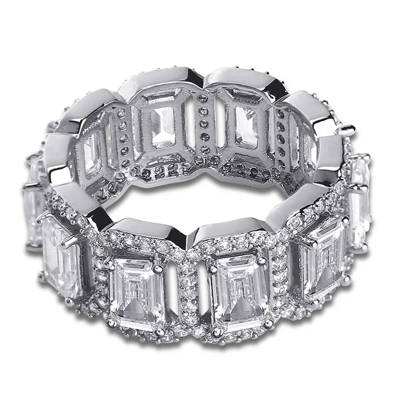 Хип-хоп микро-кристалл массивное квадратное мужское кольцо Iced Out Bling IP Позолоченные толстые титановые кольца для мужчин ювелирные изделия - Цвет основного камня: Silver