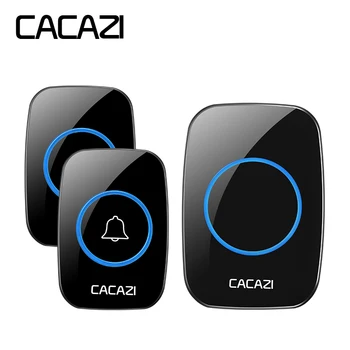 

CACAZI Black Waterproof Wireless Doorbell 300M Remote CALL EU/UK/US Plug LED Door Bell Chime 220V 1/2 Push Buttons 1/2 Receivers