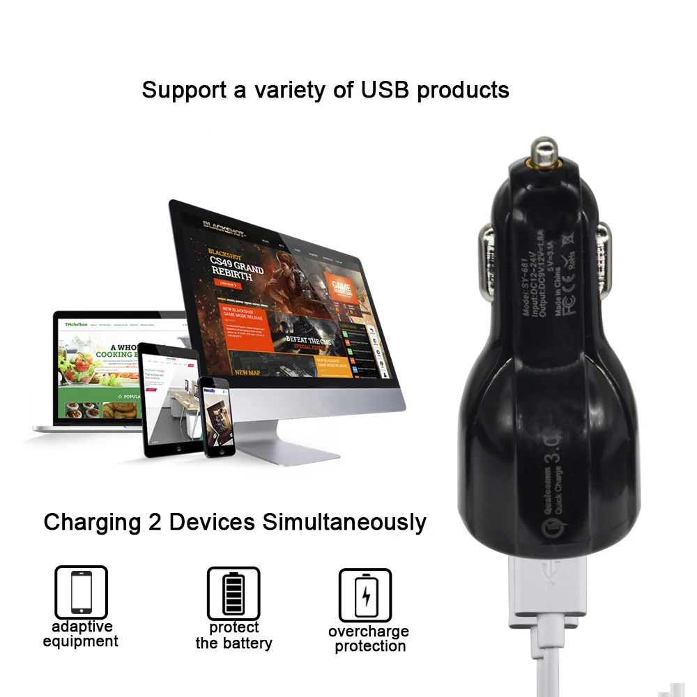 Автомобильное зарядное устройство Quick Charge 3 0 QC адаптер быстрой зарядки двойной USB