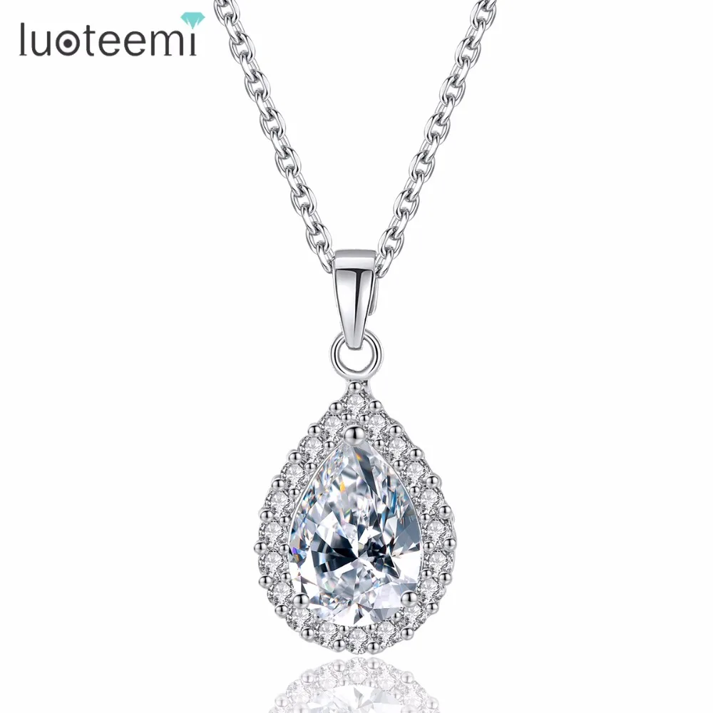

LUOTEEMI Fashion Pear Cut AAA Cubic Zirconia Waterdrop Pendant Necklace for Women Bridal Wedding Necklace Jewelry