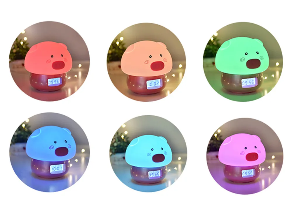 3 in 1 Pig LED Night Light with Alarm Clock Recorder Remote Touch Sensor Colorful USB Silicone Children Kids Baby Bedside Lamp (25)