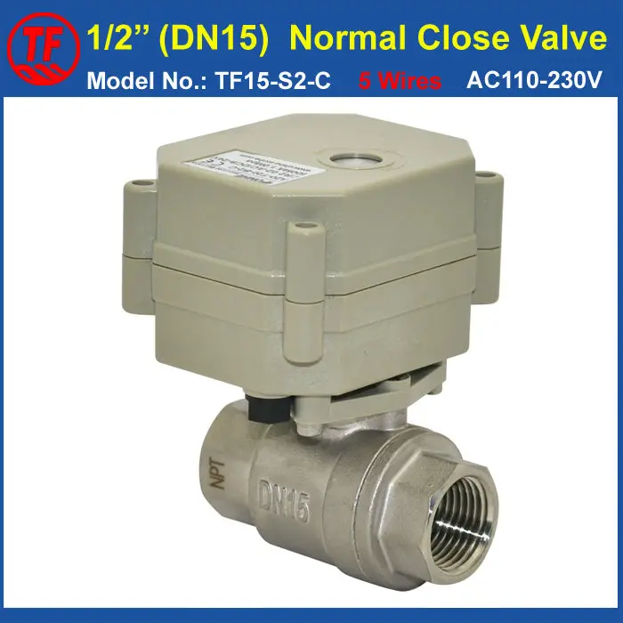 

2/5 Wires BSP/NPT 1/2'' Normal Open/Close Valve AC110-230V TF15-S2-C Stainless Steel DN15 Electric On/Off Valve