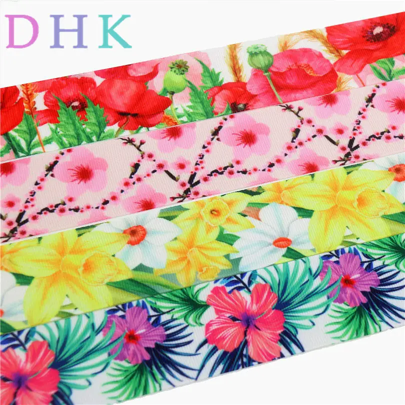 

DHK 1.5'' 5yards cherry flowers printed grosgrain ribbon Accessory hairbow headwear DIY decoration 38mm C1375