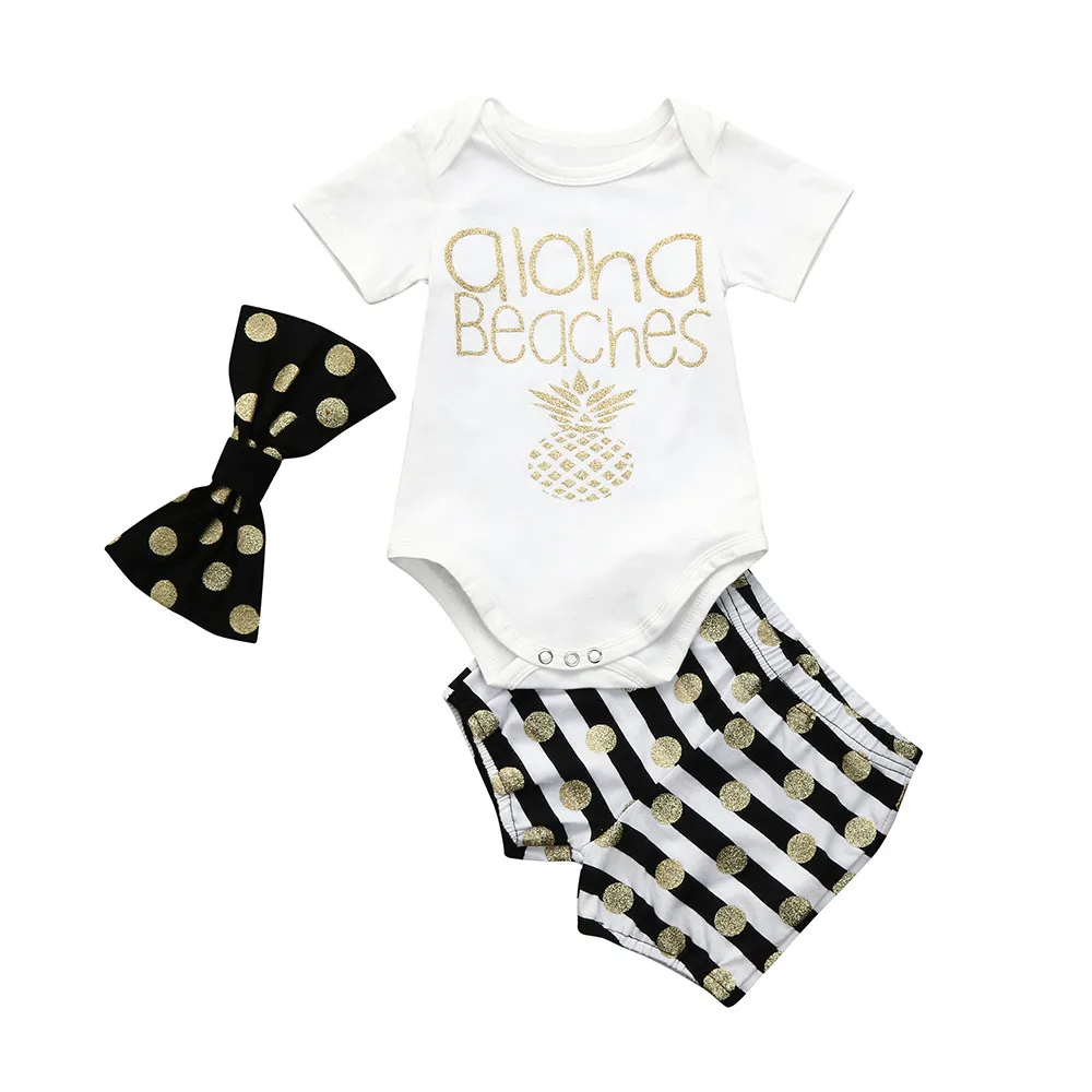 Toddler Baby Boy Gilr Bronzing Letter Romper Tops+Shorts 3PC Set Outfits baby costume costume baby Toddler Kids Baby Girls
