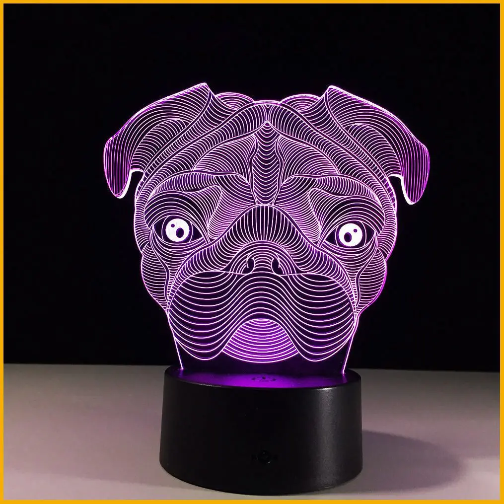 3D иллюзия милый щенок мопса ночник 7 цветов светодио дный изменить LED Настольная лампа для детей дропшиппинг