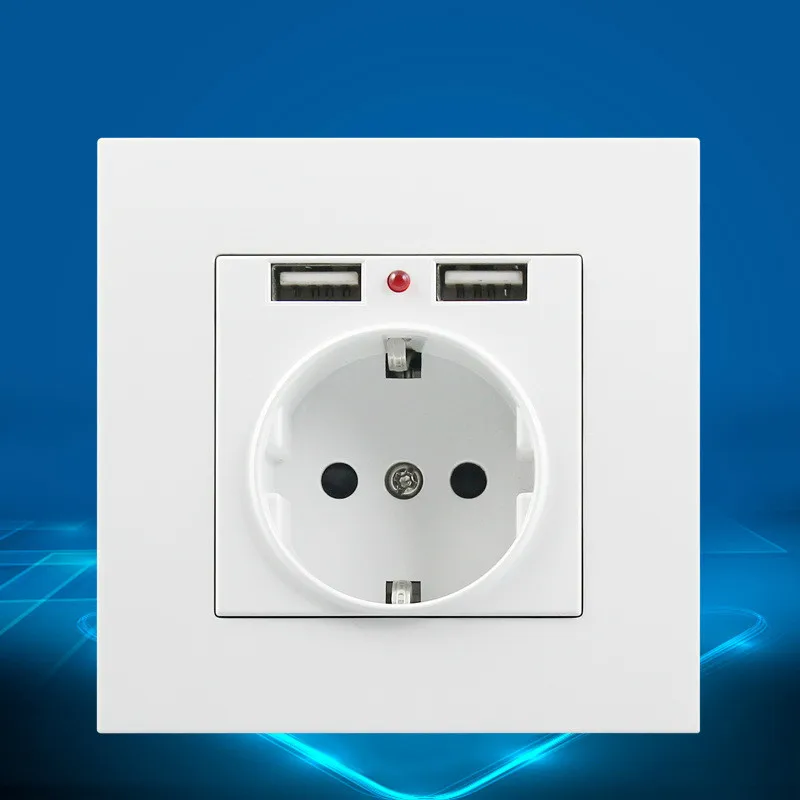 

EU standard 16A with double USB German socket 86 type panel phone charging European wall socket
