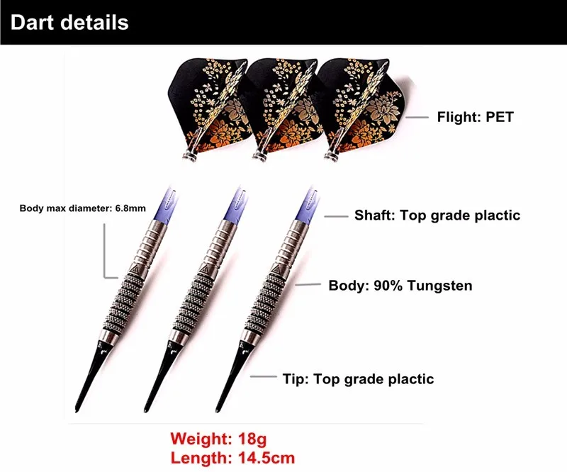 Cuesoul 3 шт./компл. 18 г 14.5 см профессиональный мягкий наконечник Дартс Лидер продаж Вольфрам Дартс с электронным Дартс иглы